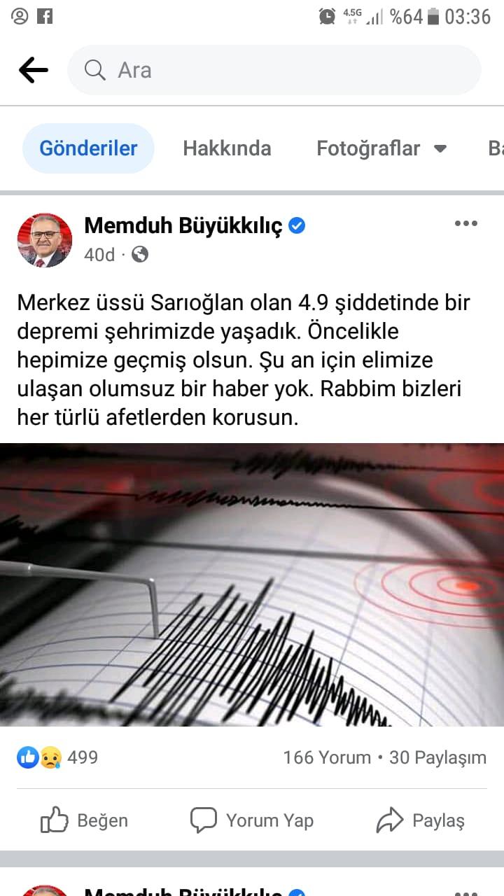 Kayseride 4.9 büyüklüğünde deprem