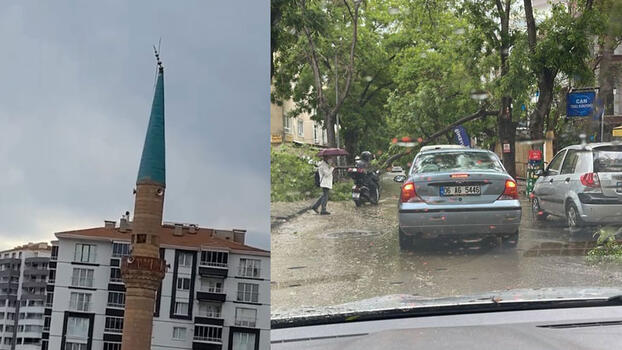 Ankara'da kuvvetli rüzgardan dolayı çatılar uçtu, ağaçlar devrildi