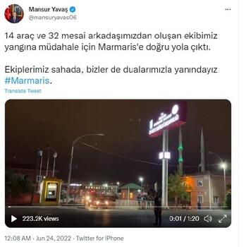 Ankara İtfaiyesi, 14 araçla Marmaris'e hareket etti
