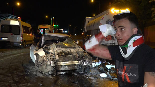 Bursa'da sulama tankerine çarpan otomobil, zincirleme kazaya yol açtı: 1'i ağır 5 yaralı
