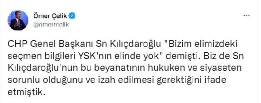 AK Parti'li Çelik: Kılıçdaroğlu'nun 'YSK'da olmayan veriler bizde var' demesi çok sorunlu bir ifadedir