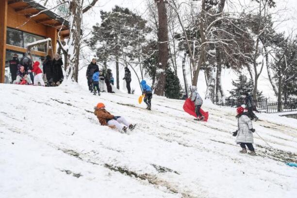 Beykoz'da park ve sokaklarda kayak pisti oldu