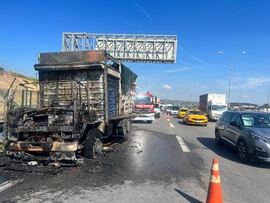 Pendik TEM Otoyolu'nda sebze yüklü kamyon alev alev yandı
