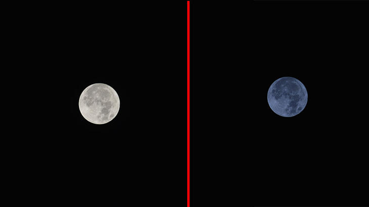 Antalya'da Ay'ın rengi, 1 dakikada griden maviye dönüştü