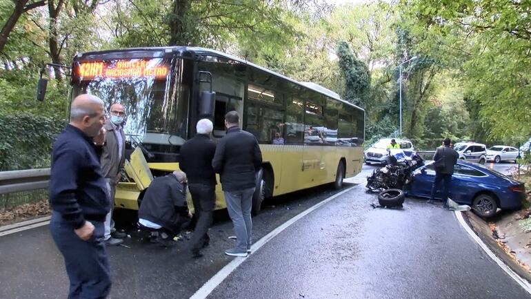 Sarıyerde İETT otobüsüyle otomobil kafa kafaya çarpıştı
