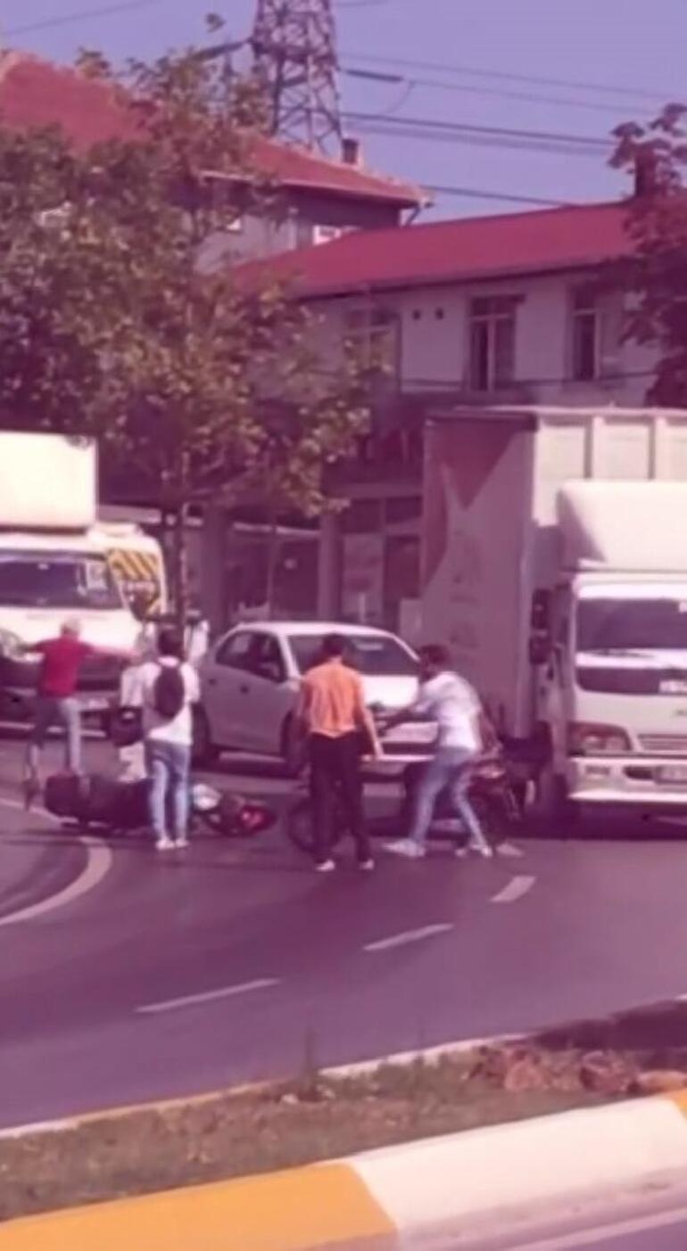 Sultanbeylide mazot dökülen yolda 7 araç kaza yaptı: Bisikletli son anda kurtuldu